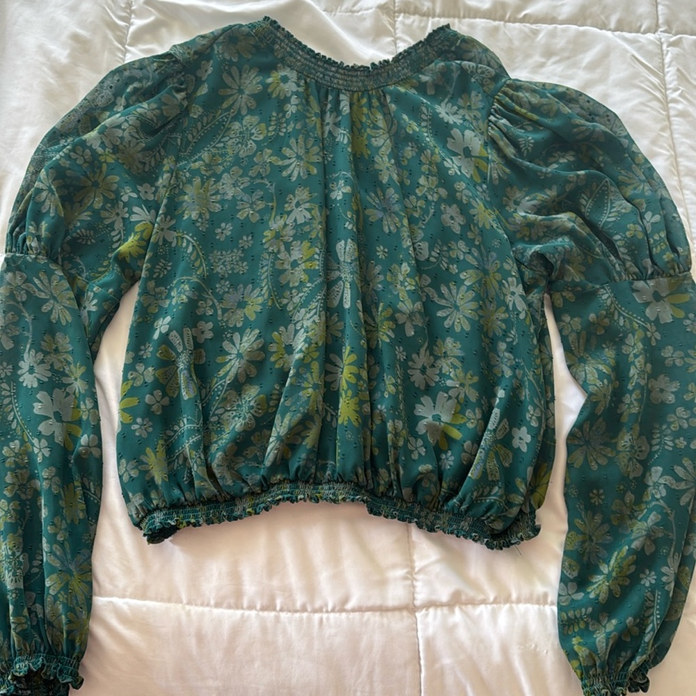 Free People Teal Floral Peasant Blouse